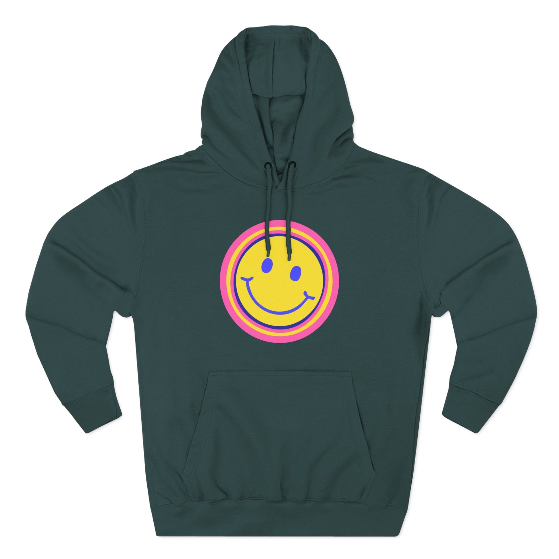 Retro Rainbow Smiley Three-Panel Fleece Hoodie - snazzymerch