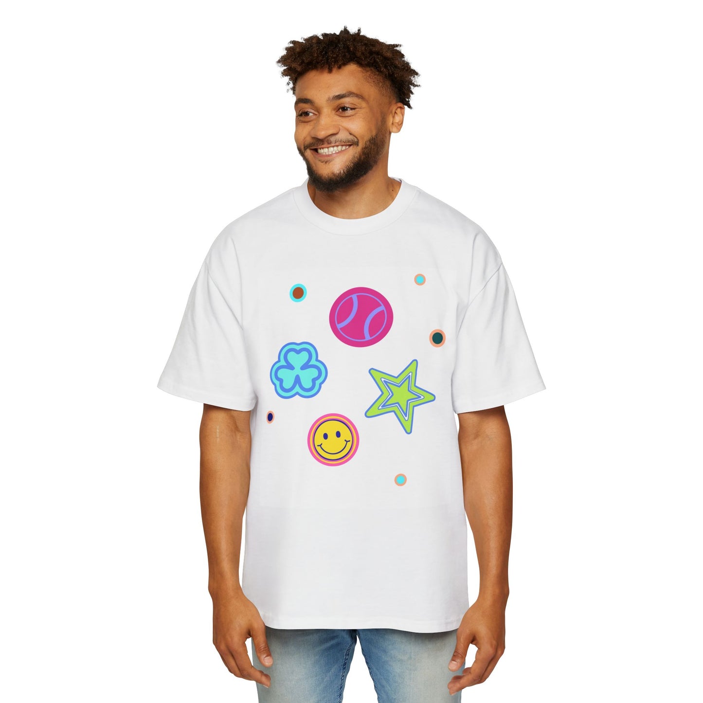 Color Pop Charm Patch Men's Heavy Oversized Tee - snazzymerch