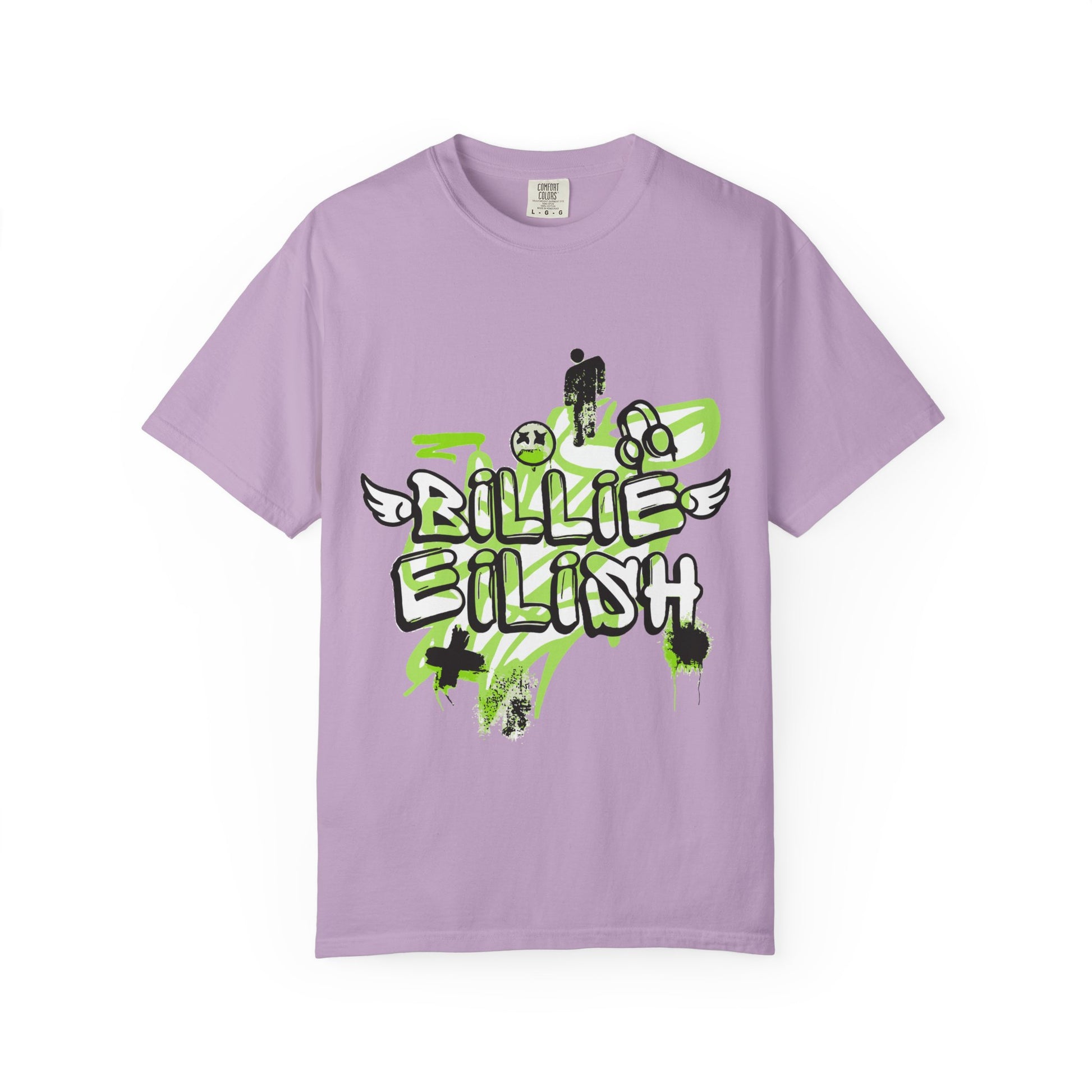 Billie Eilish Inspired Dyed T-shirt – Grunge Angel Graffiti Edition Printify