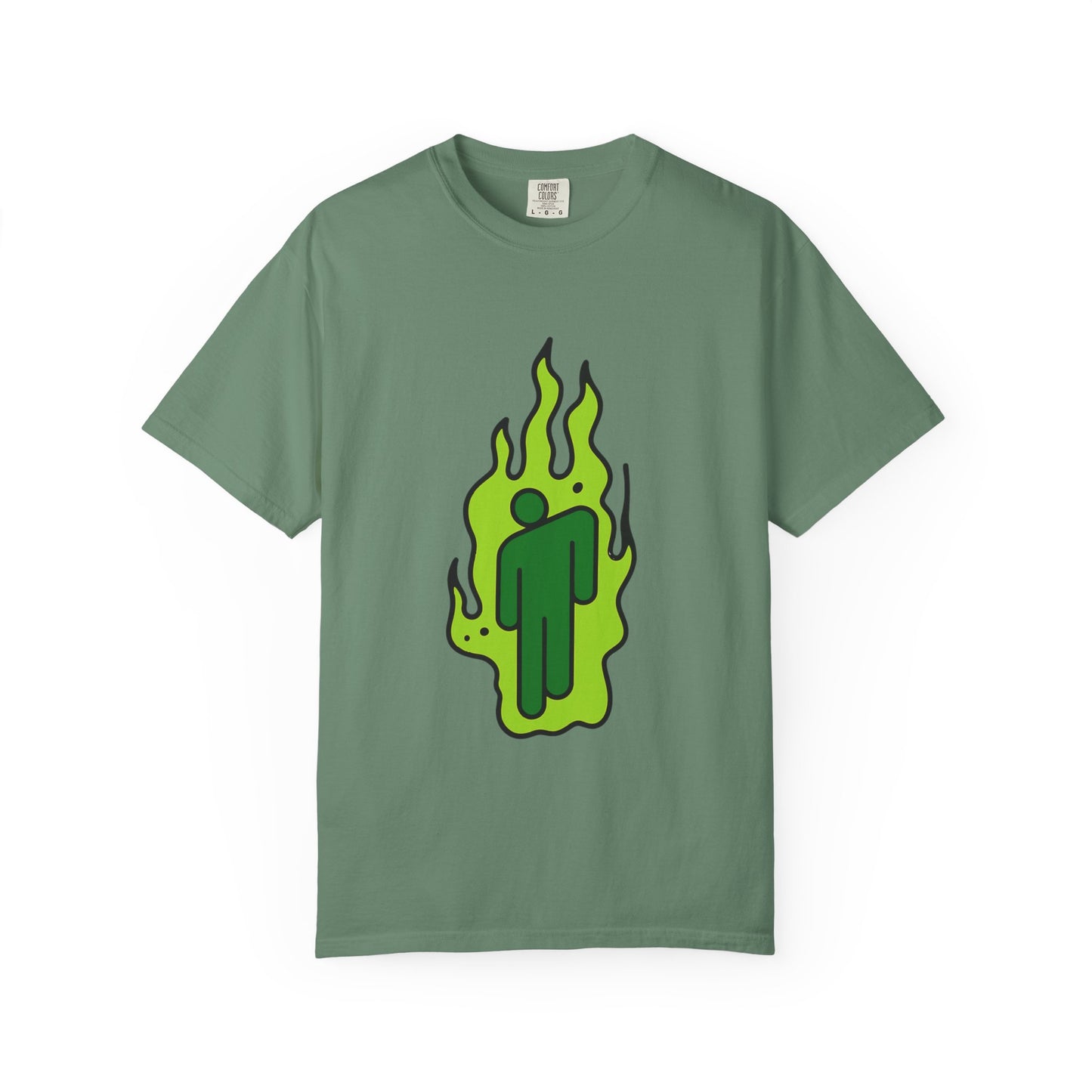 Billie Eilish Inspired Dyed T-shirt – Green Flame Icon Edition Printify
