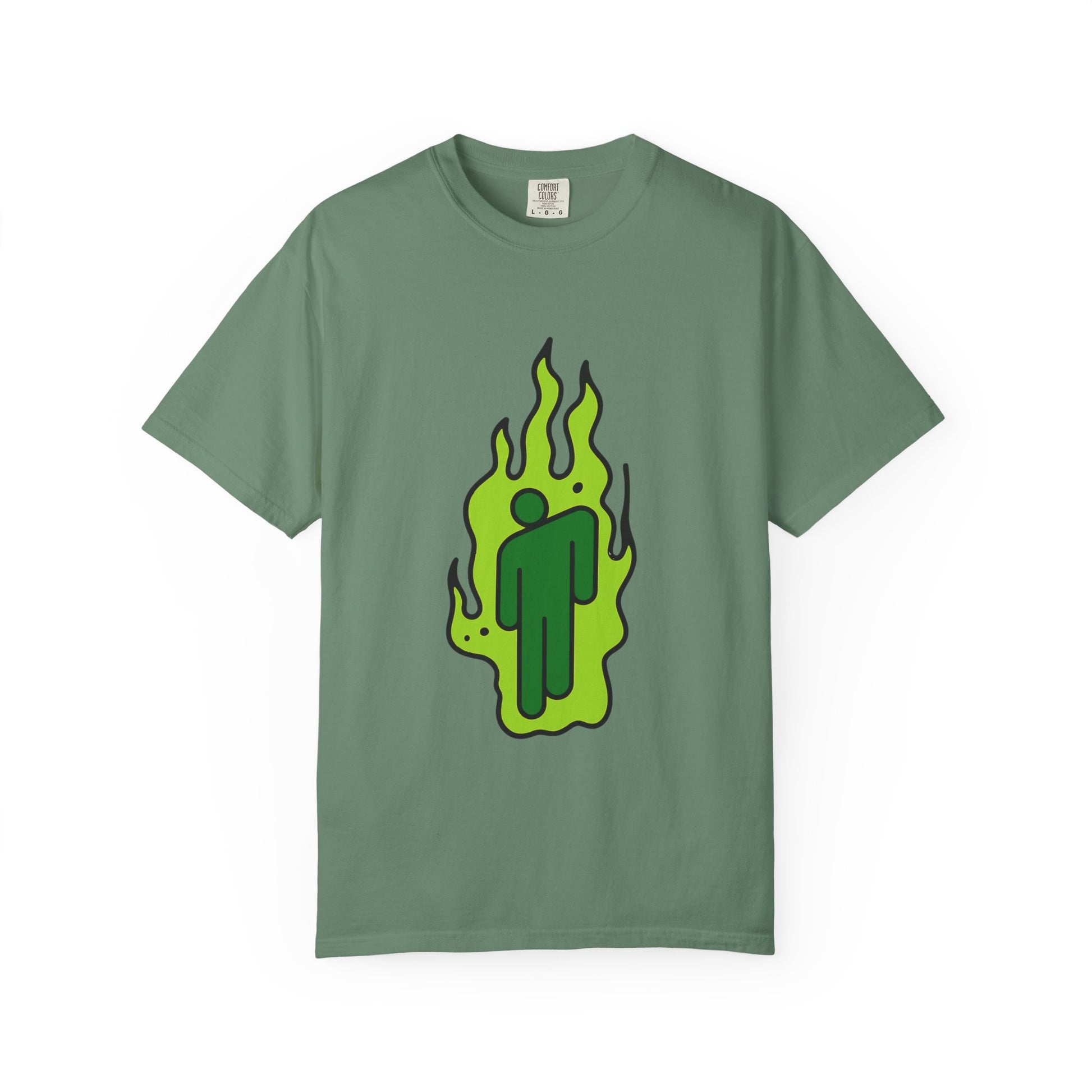 Billie Eilish Inspired Dyed T-shirt – Green Flame Icon Edition Printify