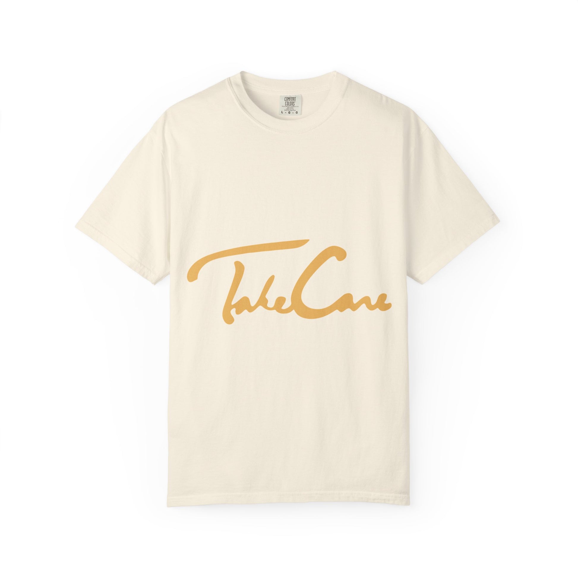 Take Care Gold Script Dyed Tshirt Printify