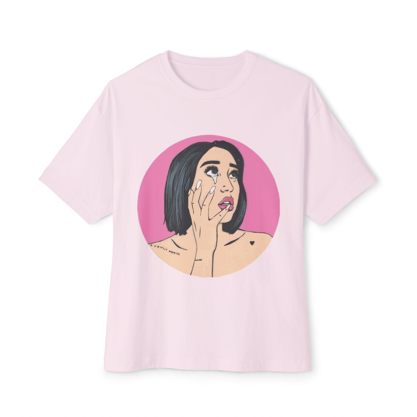 Pop-Art Crying Girl Unisex Oversized Boxy Tee - snazzymerch