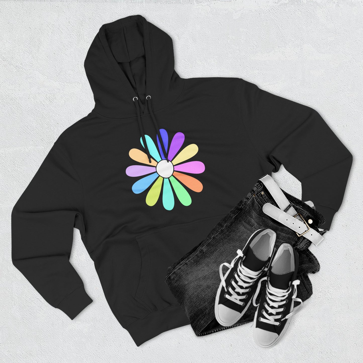 Rainbow Bloom Positivity Three-Panel Fleece Hoodie - snazzymerch