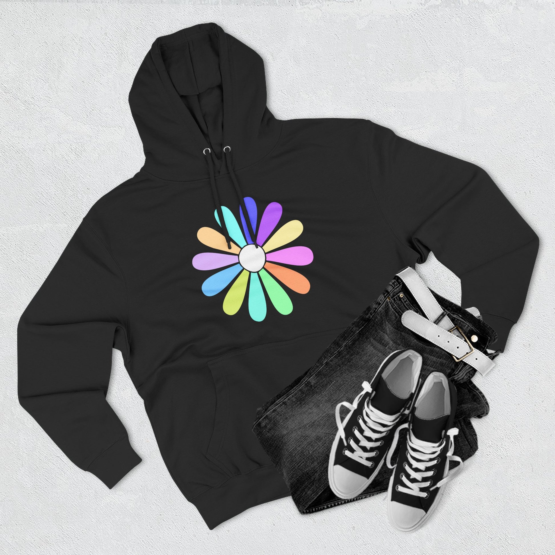 Rainbow Bloom Positivity Three-Panel Fleece Hoodie - snazzymerch