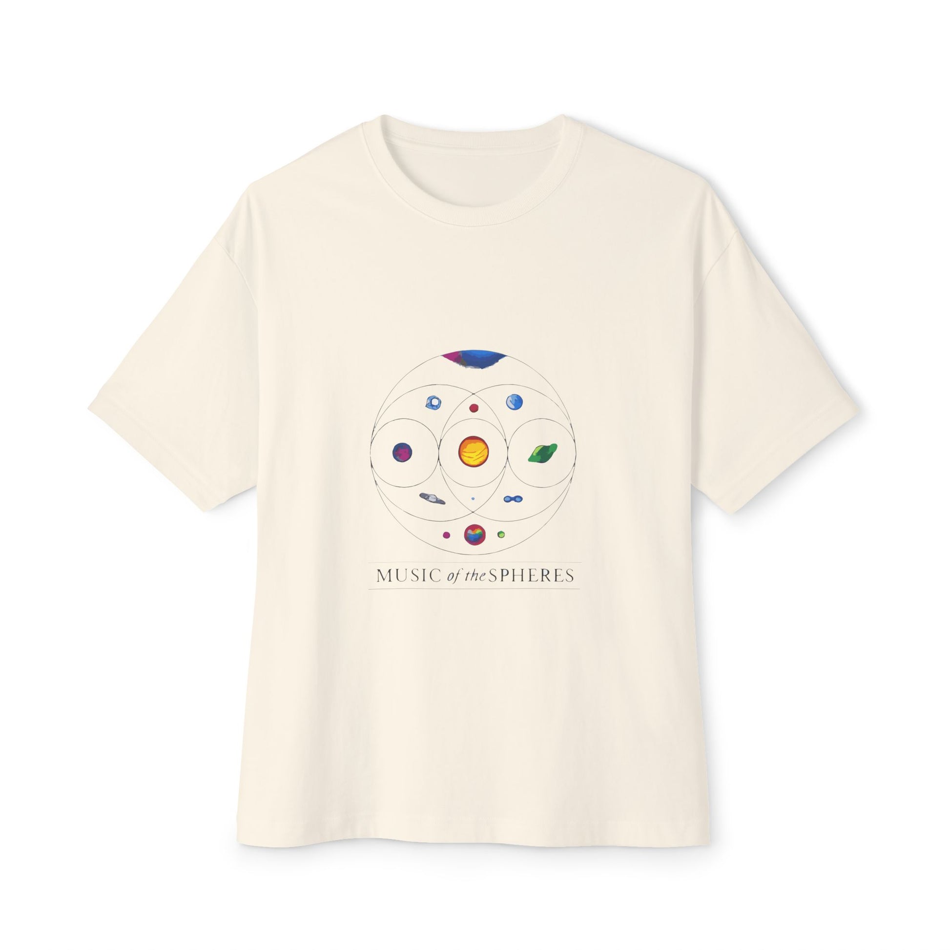 Colorful Planetary Orbit Diagram Unisex Oversized Boxy Tee Printify