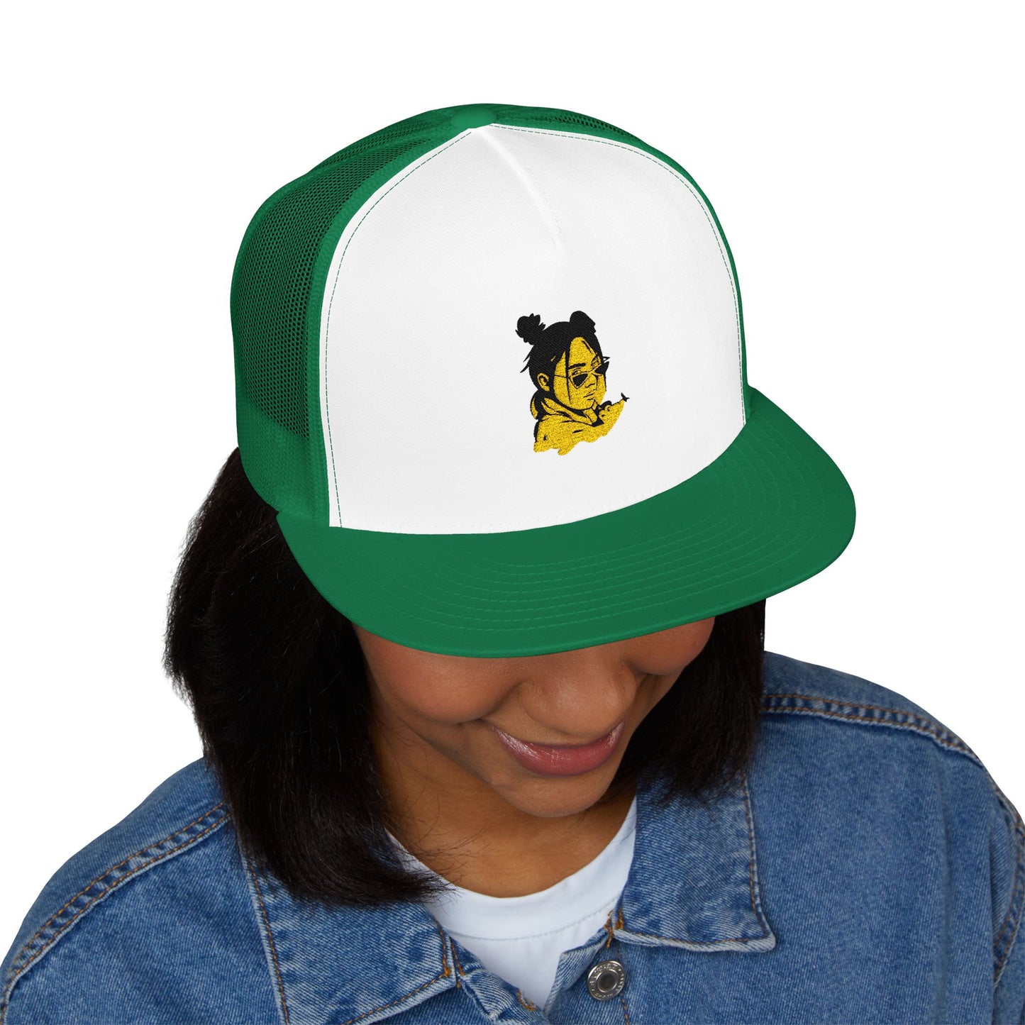 Billie Eilish Inspired Trucker Cap – Neon Mood Portrait Edition Printify