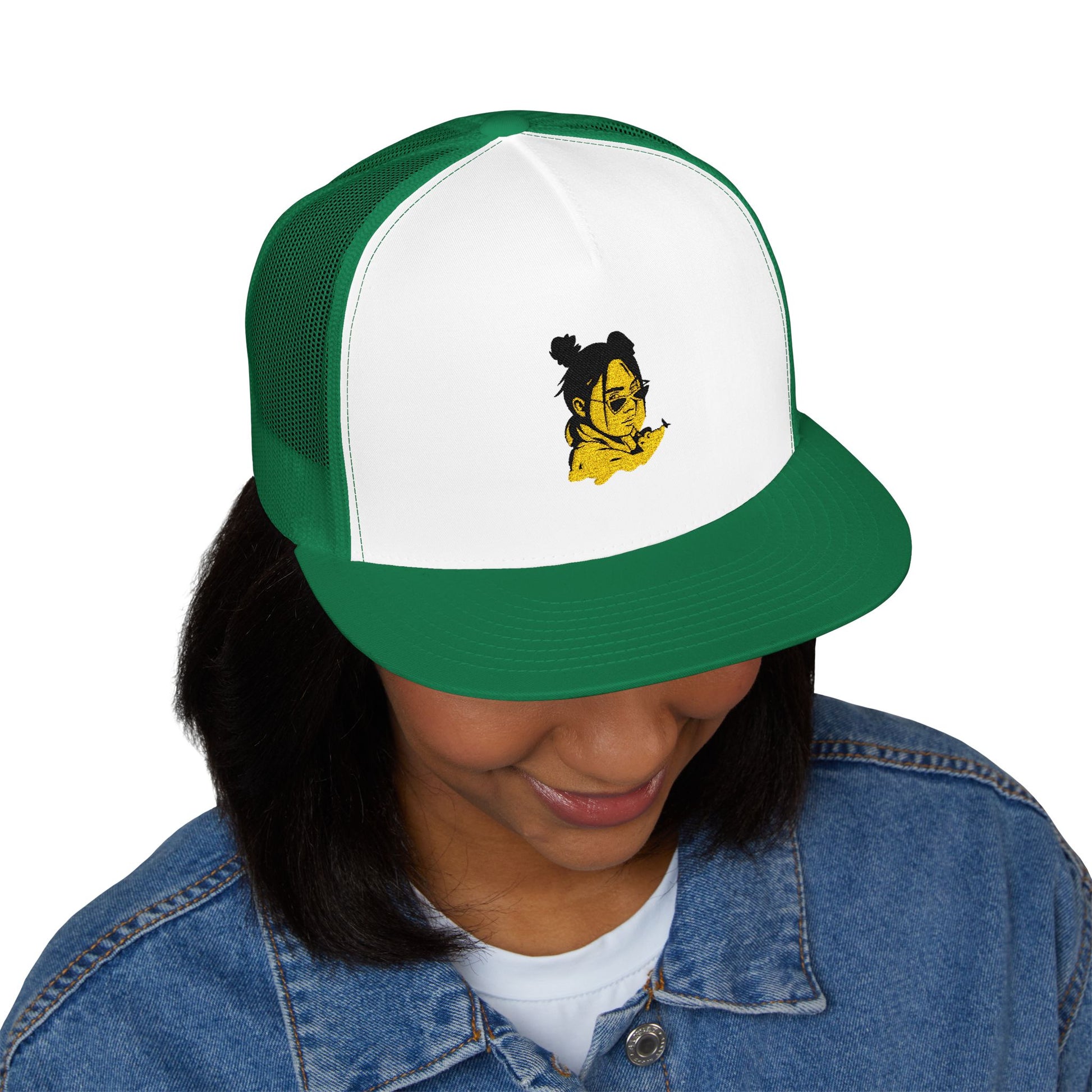 Billie Eilish Inspired Trucker Cap – Neon Mood Portrait Edition Printify