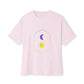 Gradient Moon and Star Emblem Unisex Oversized Boxy Tee Printify