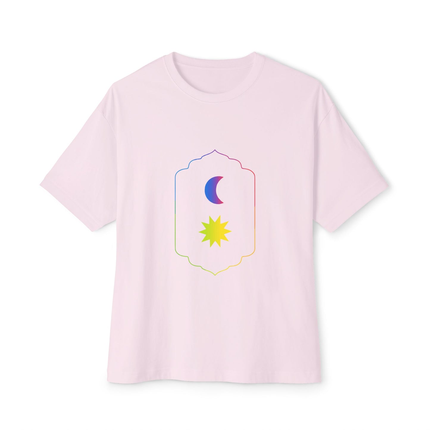 Gradient Moon and Star Emblem Unisex Oversized Boxy Tee Printify
