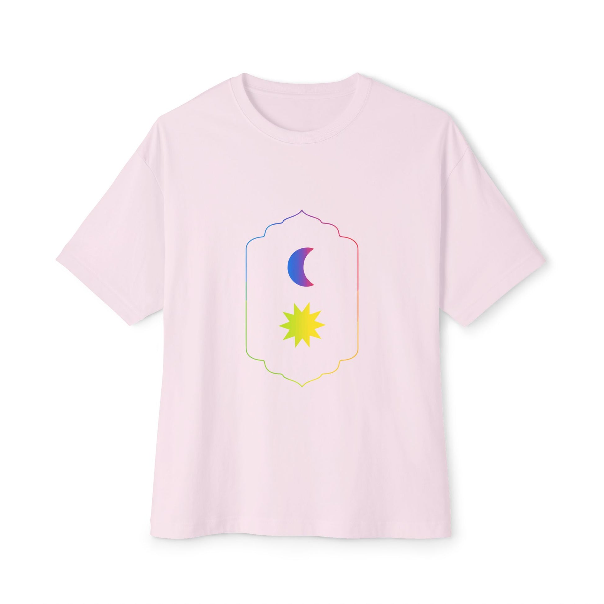Gradient Moon and Star Emblem Unisex Oversized Boxy Tee Printify