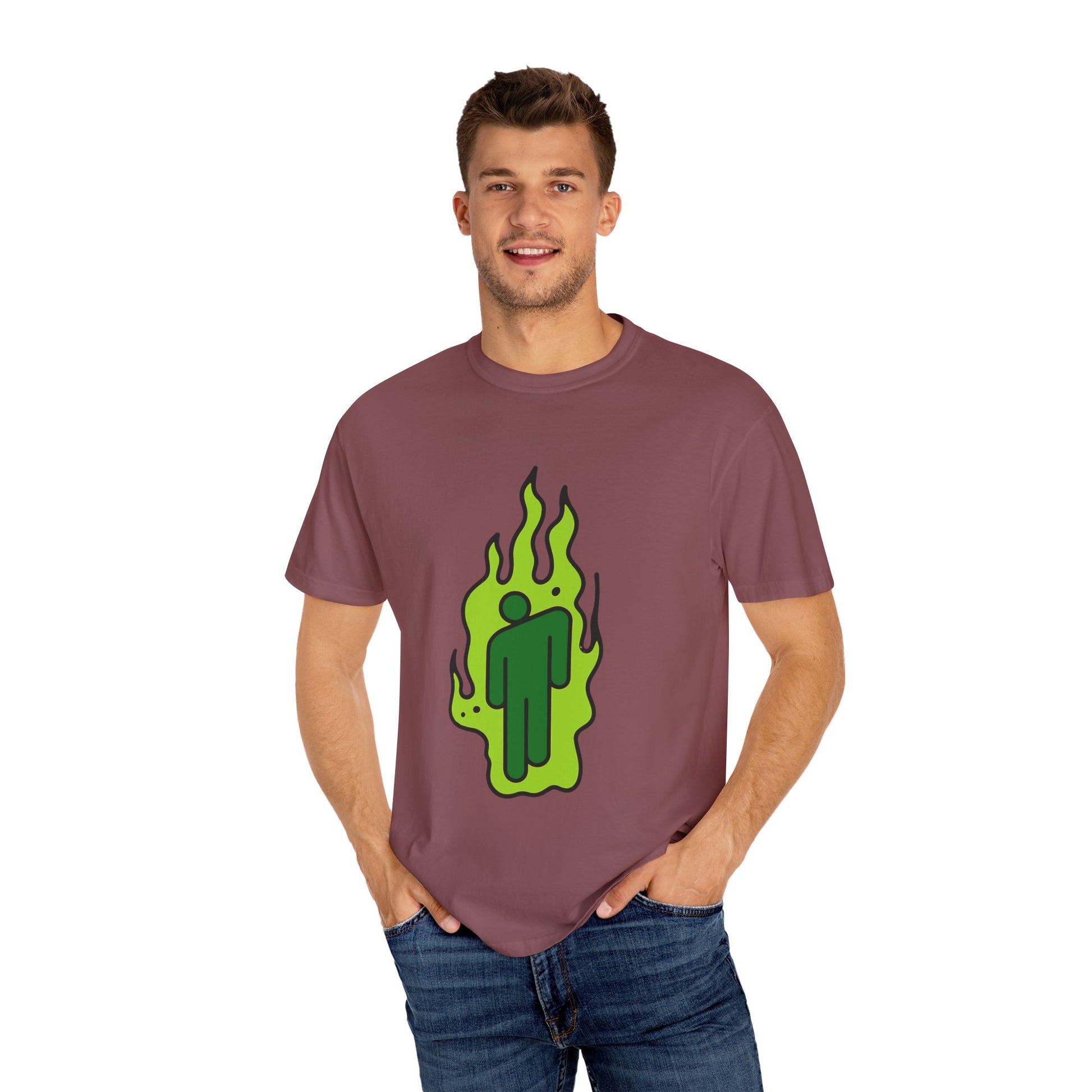 Billie Eilish Inspired Dyed T-shirt – Green Flame Icon Edition Printify