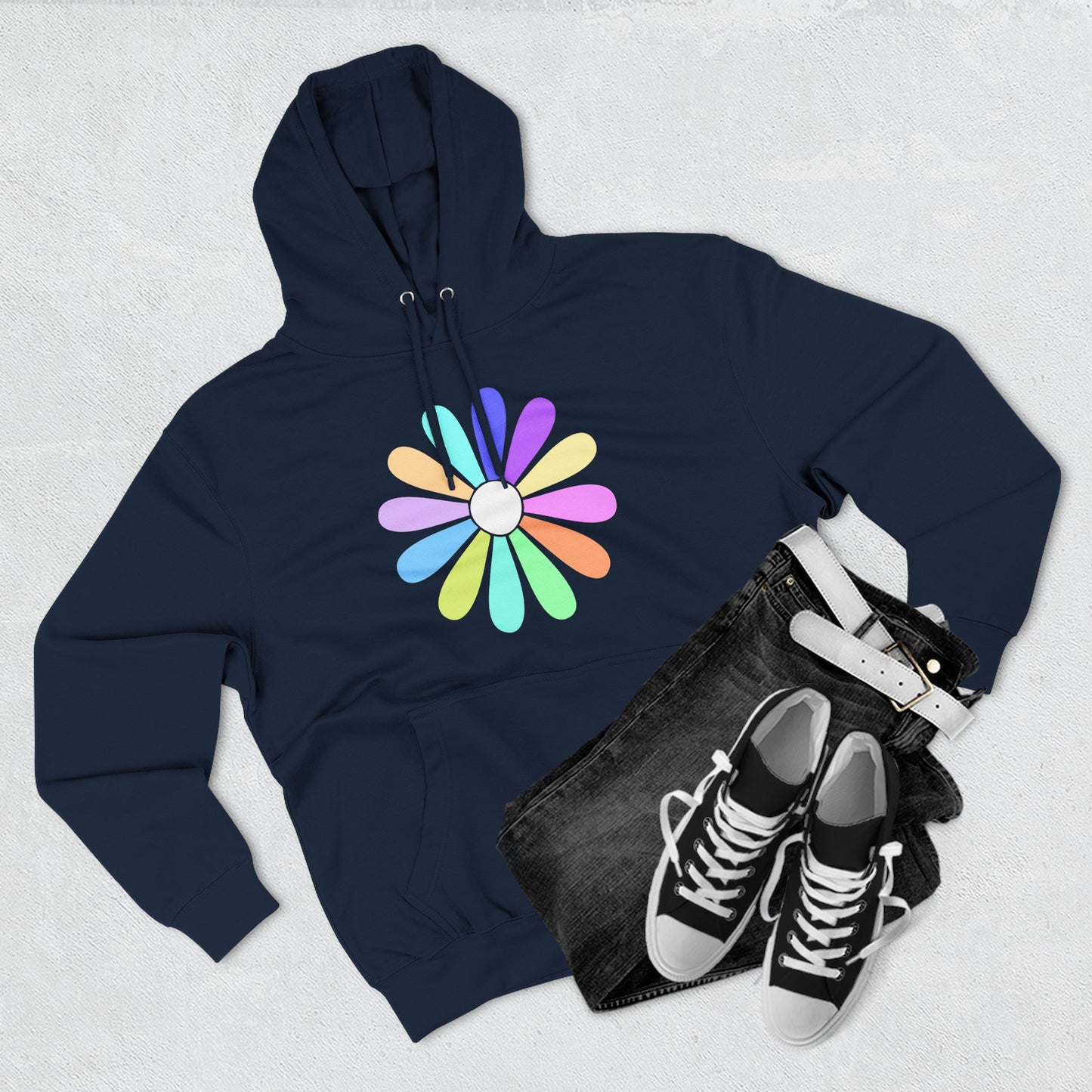Rainbow Bloom Positivity Three-Panel Fleece Hoodie - snazzymerch