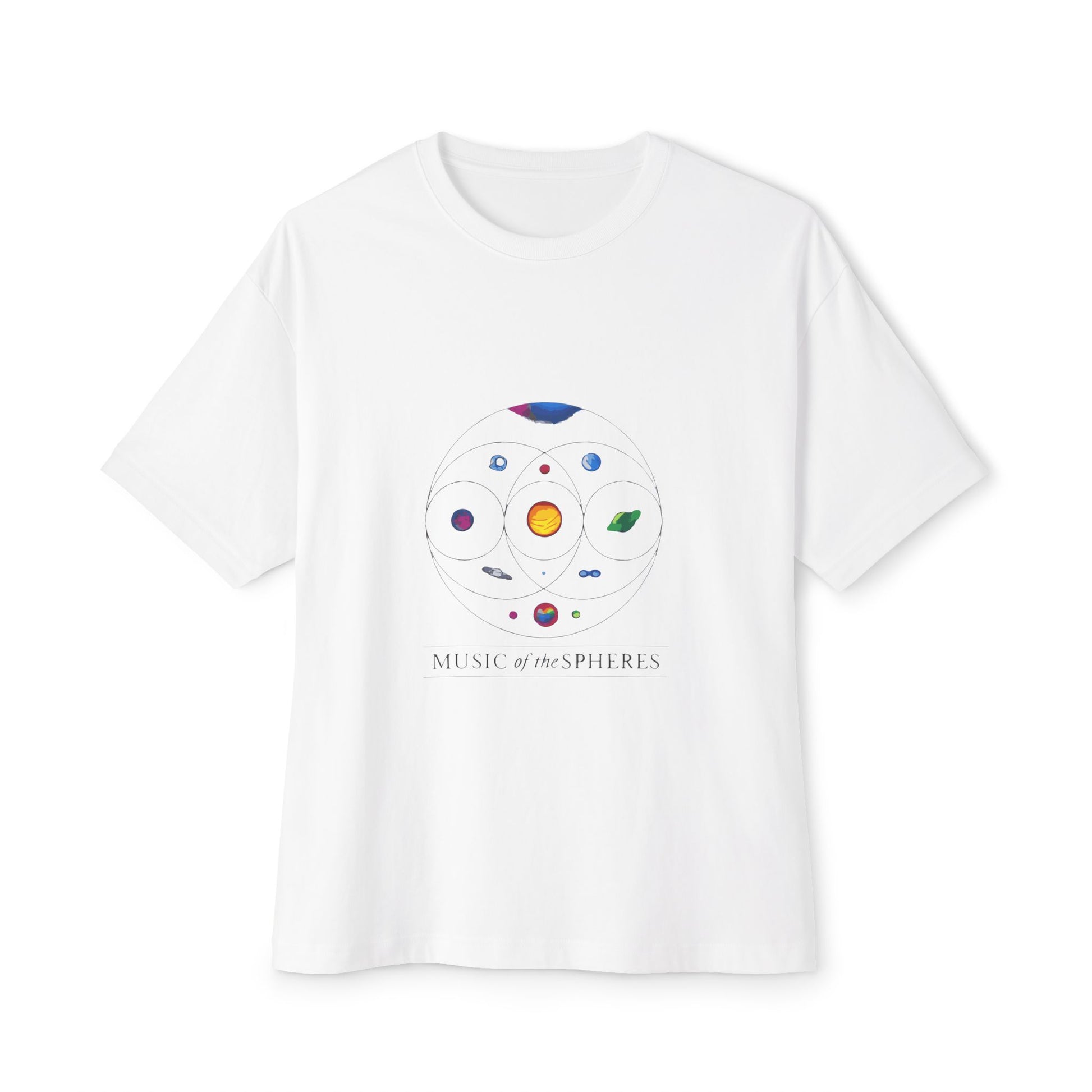 Colorful Planetary Orbit Diagram Unisex Oversized Boxy Tee Printify