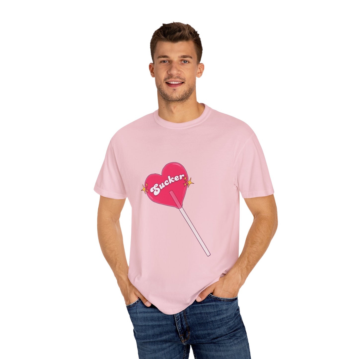 Pink Heart Lollipop Unisex Garment-Dyed T-shirt - snazzymerch