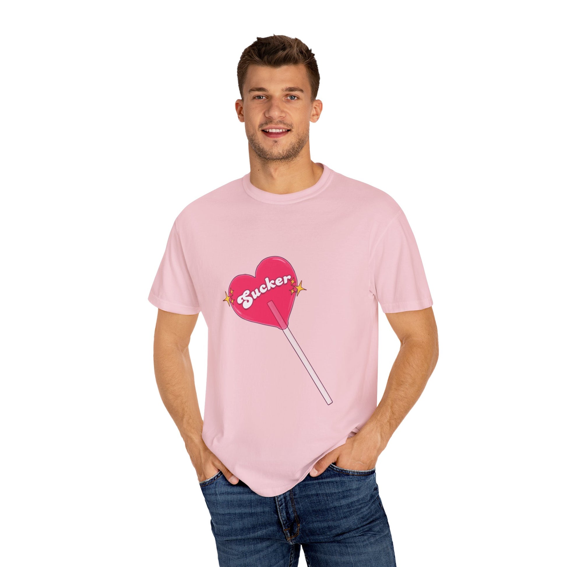 Pink Heart Lollipop Unisex Garment-Dyed T-shirt - snazzymerch