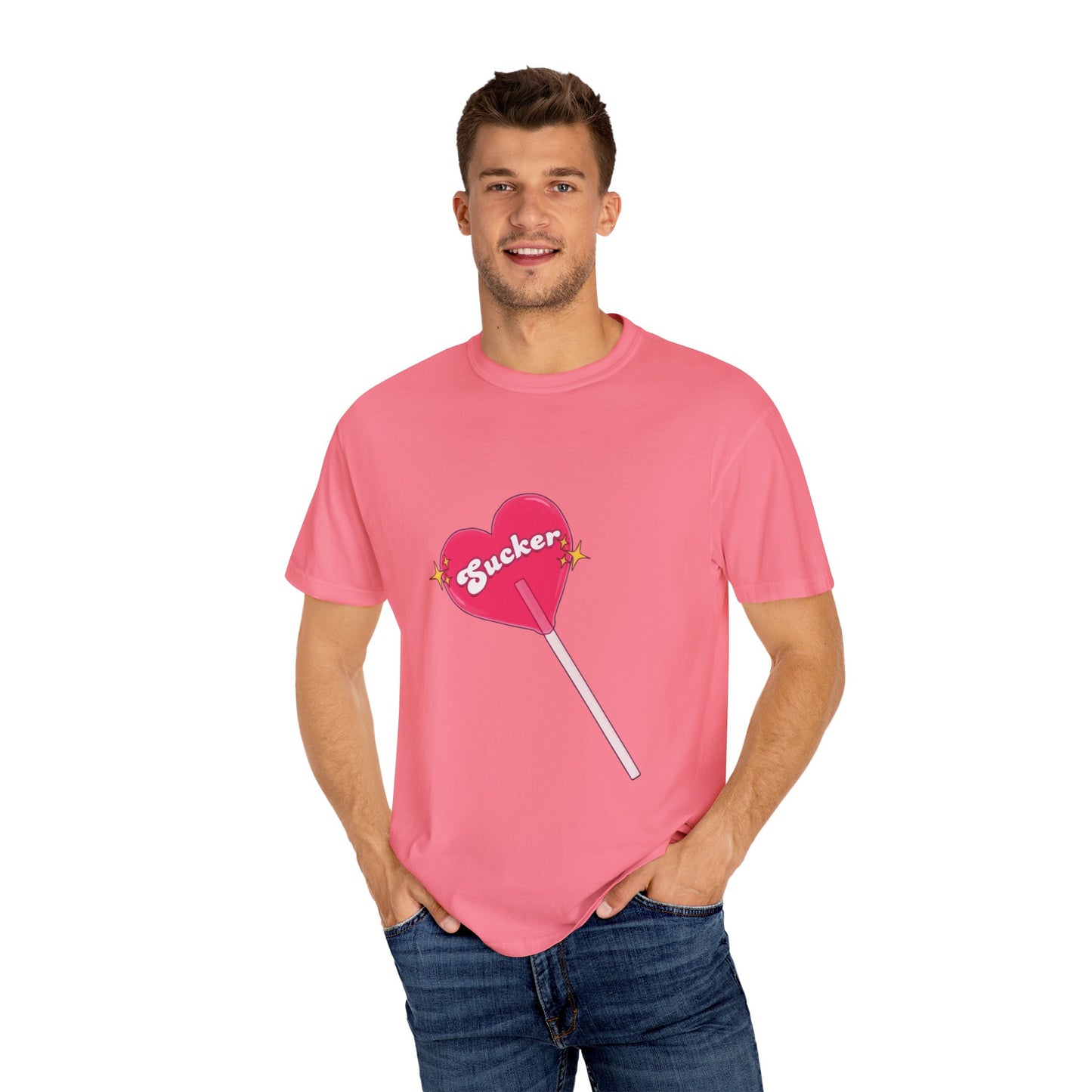Pink Heart Lollipop Unisex Garment-Dyed T-shirt - snazzymerch