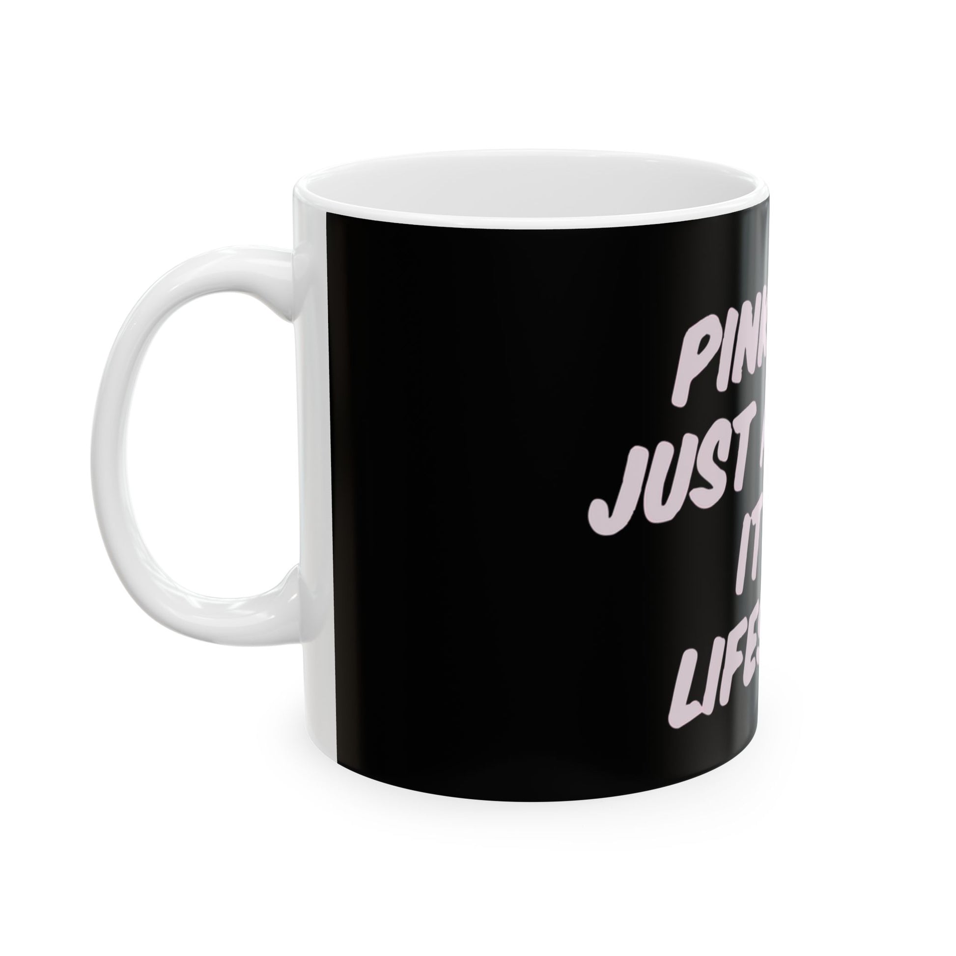 Lifestyle in Pink Ceramic Mug, (11oz, 15oz) - snazzymerch