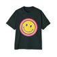 Retro Rainbow Smiley Men's Heavy Oversized Tee - snazzymerch
