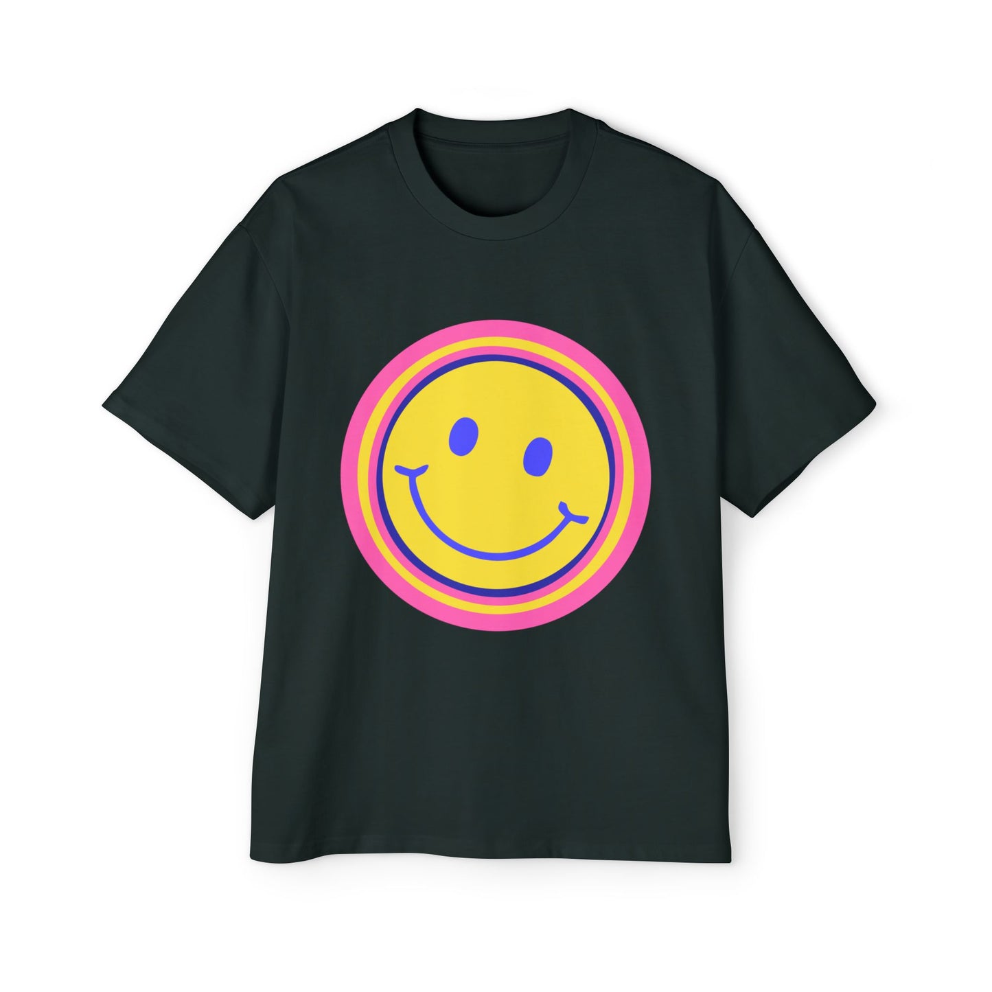 Retro Rainbow Smiley Men's Heavy Oversized Tee - snazzymerch