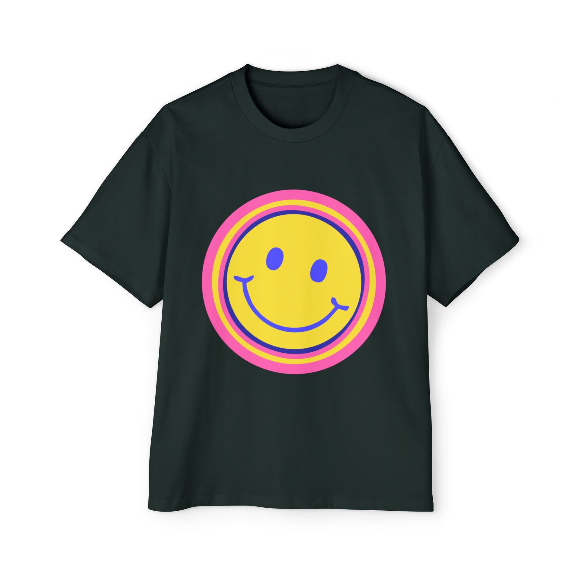 Retro Rainbow Smiley Men's Heavy Oversized Tee - snazzymerch