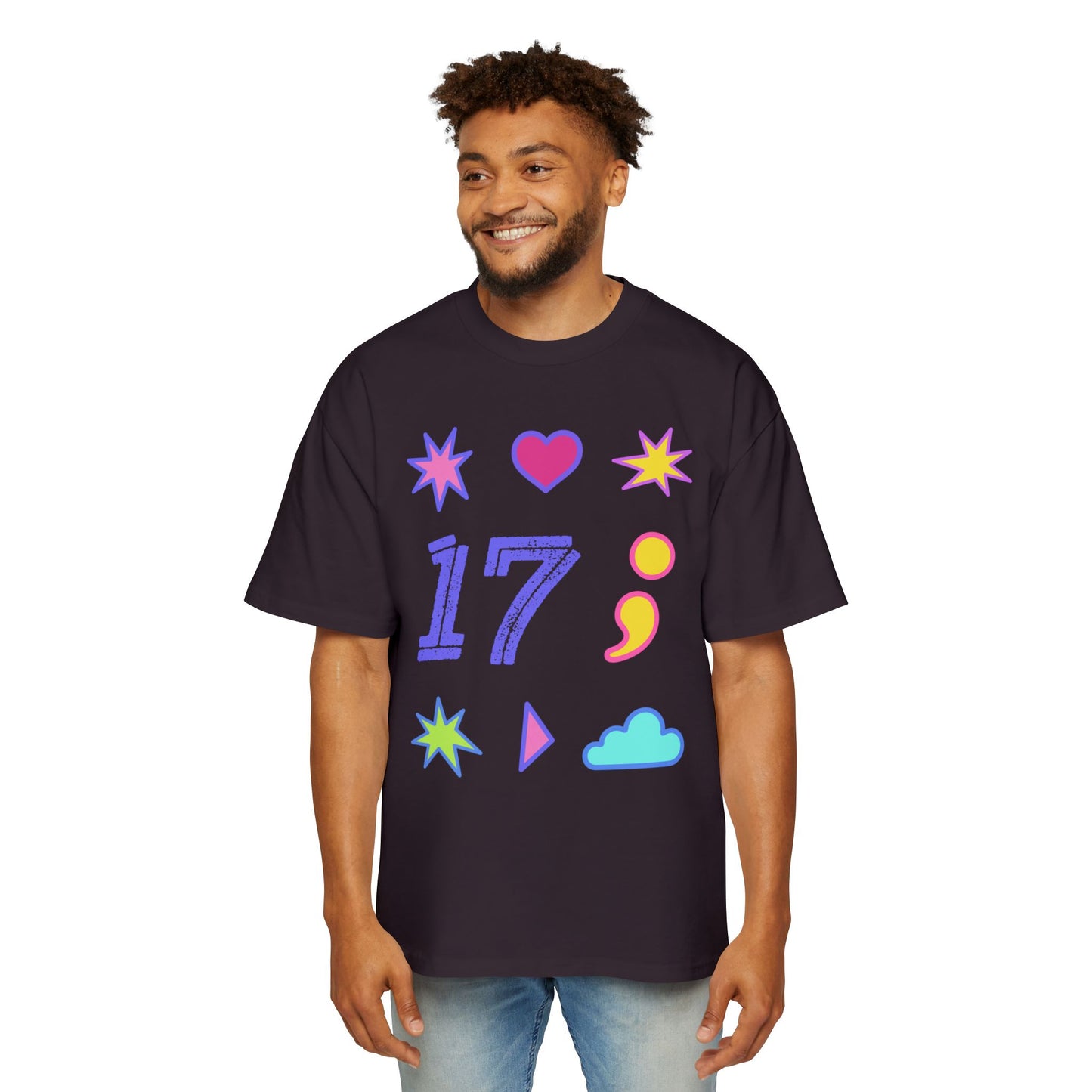 Symbols of 17 Aesthetic Men's Heavy Oversized Tee - snazzymerch