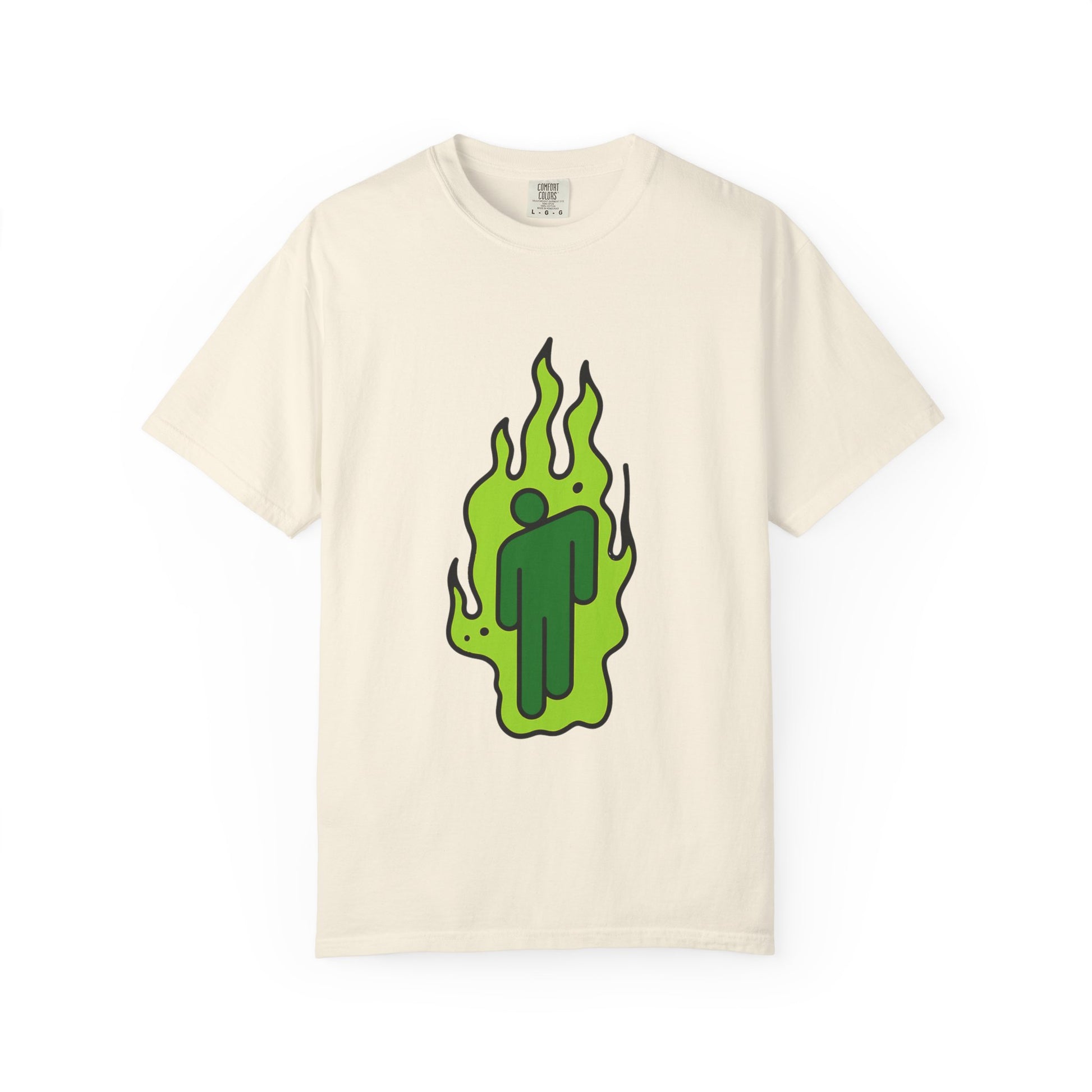 Billie Eilish Inspired Dyed T-shirt – Green Flame Icon Edition Printify