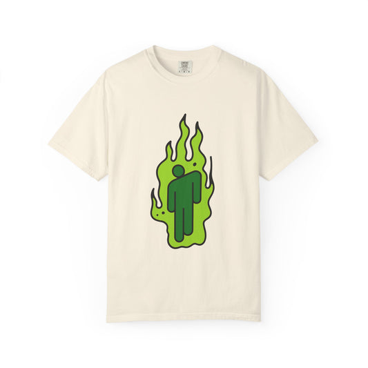 Billie Eilish Inspired Dyed T-shirt – Green Flame Icon Edition Printify