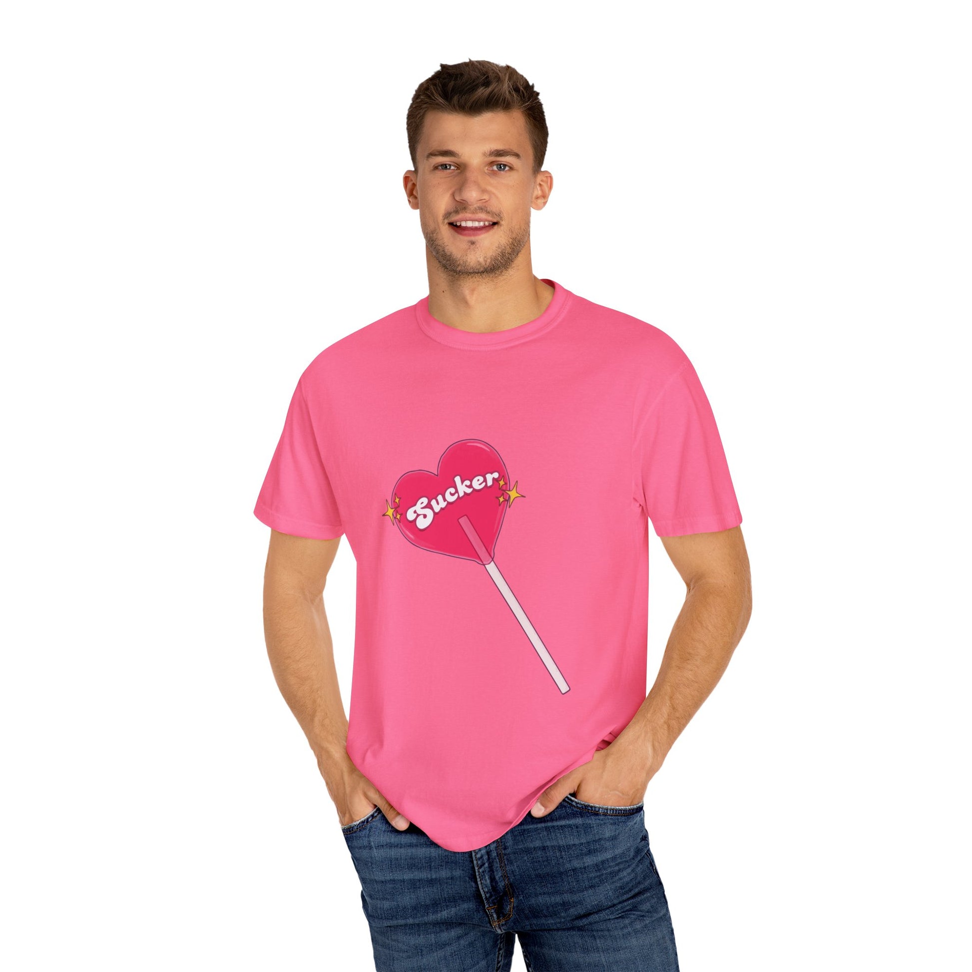 Pink Heart Lollipop Unisex Garment-Dyed T-shirt - snazzymerch