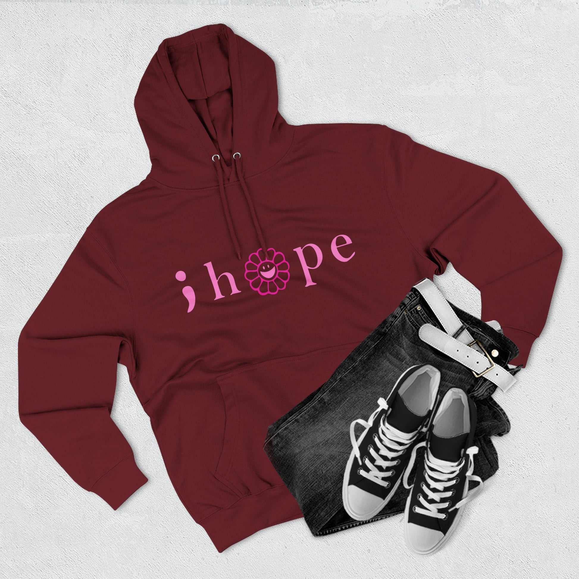 Pink Hope Smile Three-Panel Fleece Hoodie - snazzymerch