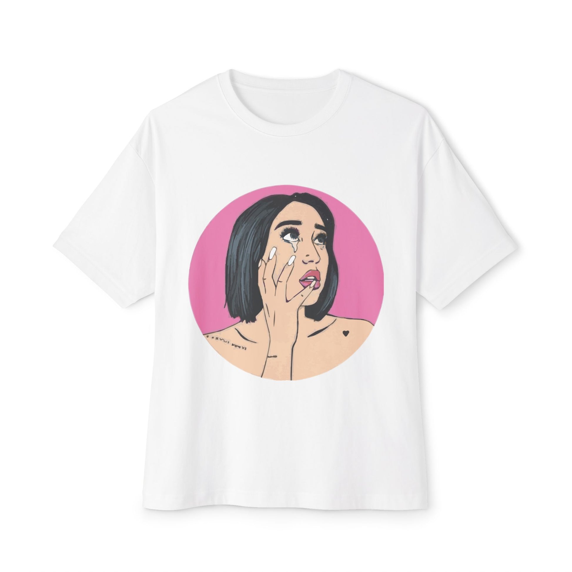 Pop-Art Crying Girl Unisex Oversized Boxy Tee - snazzymerch