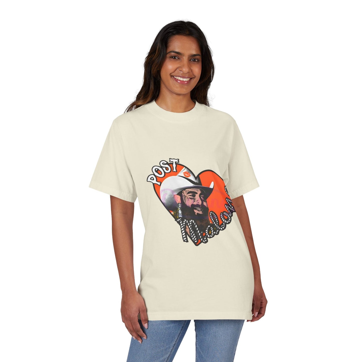 Unisex Garment-Dyed Drop-Shoulder T-Shirt – Post Malone Heart Design Printify