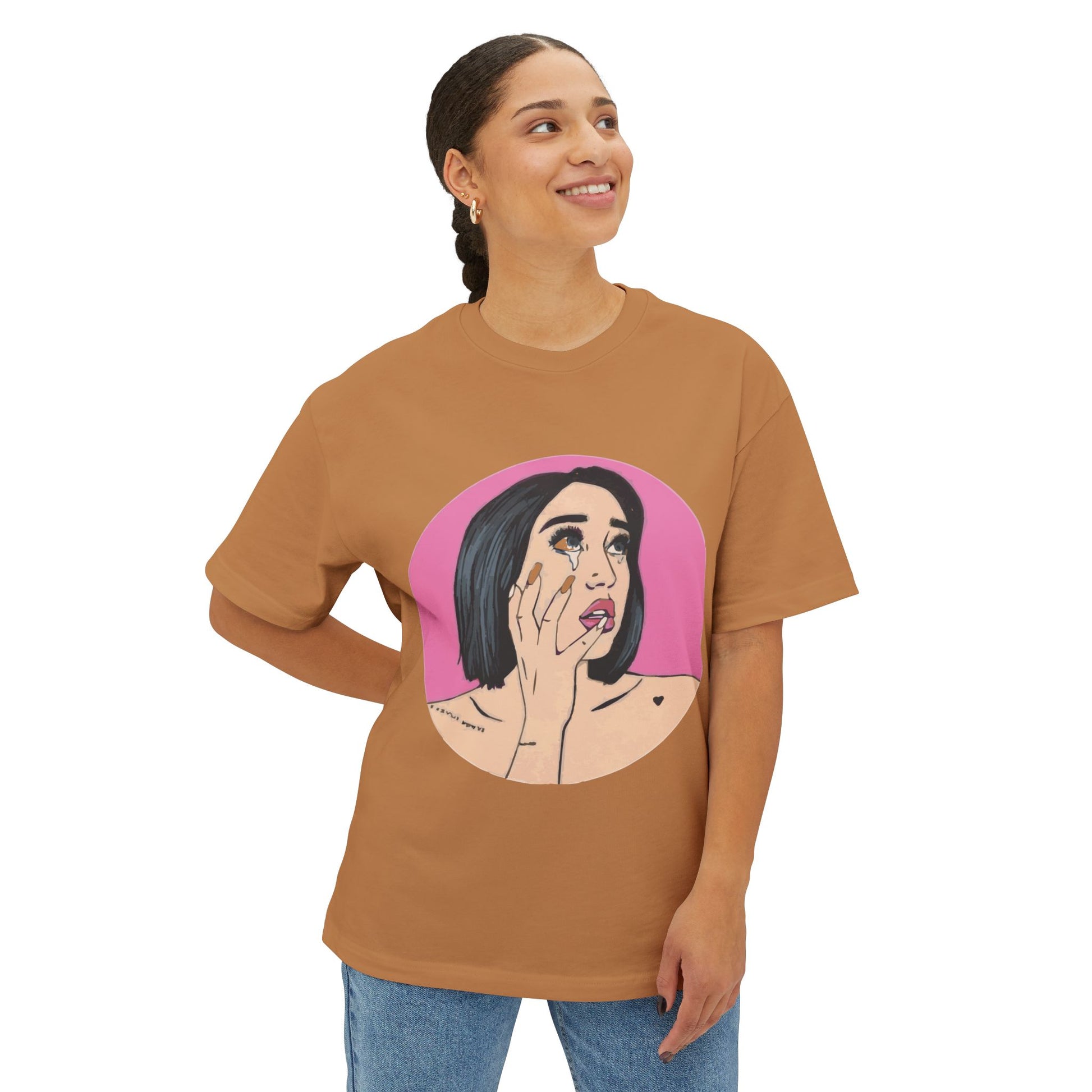 Pop-Art Crying Girl Unisex Oversized Boxy Tee - snazzymerch