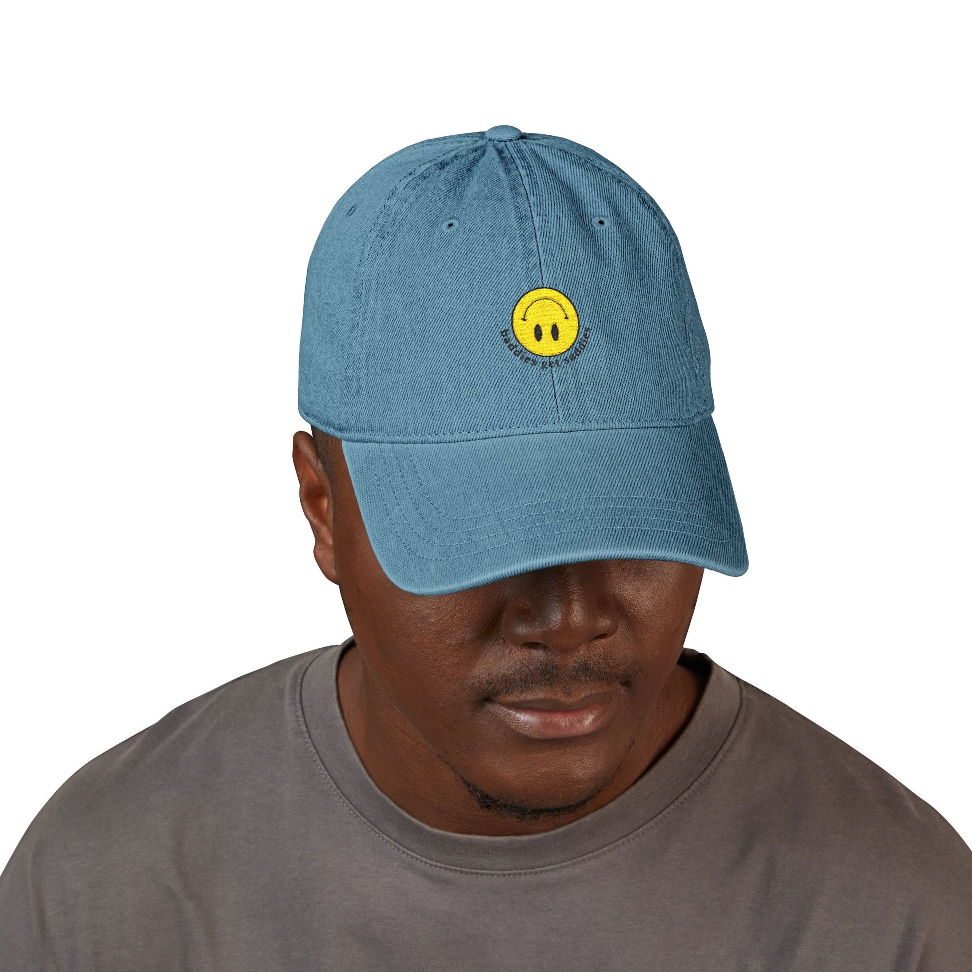 Yellow Smiley Denim Hat (Embroidery) - snazzymerch