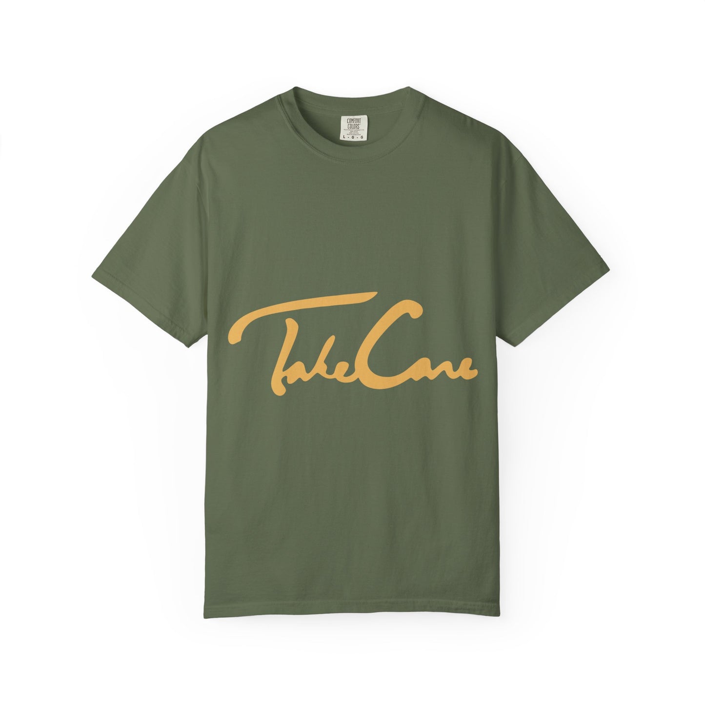 Take Care Gold Script Dyed Tshirt Printify