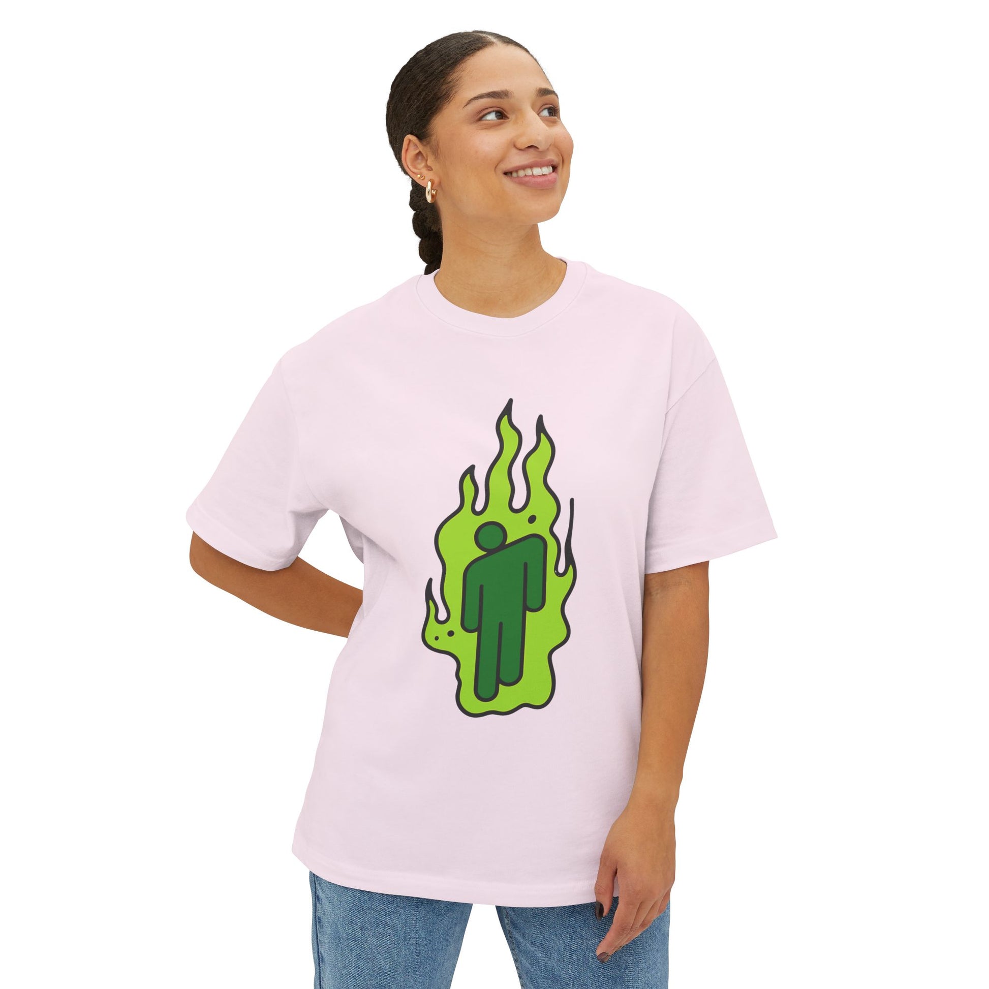 Billie Eilish Inspired Green Flame Oversized T-Shirt – Neon Streetwear Edition Printify