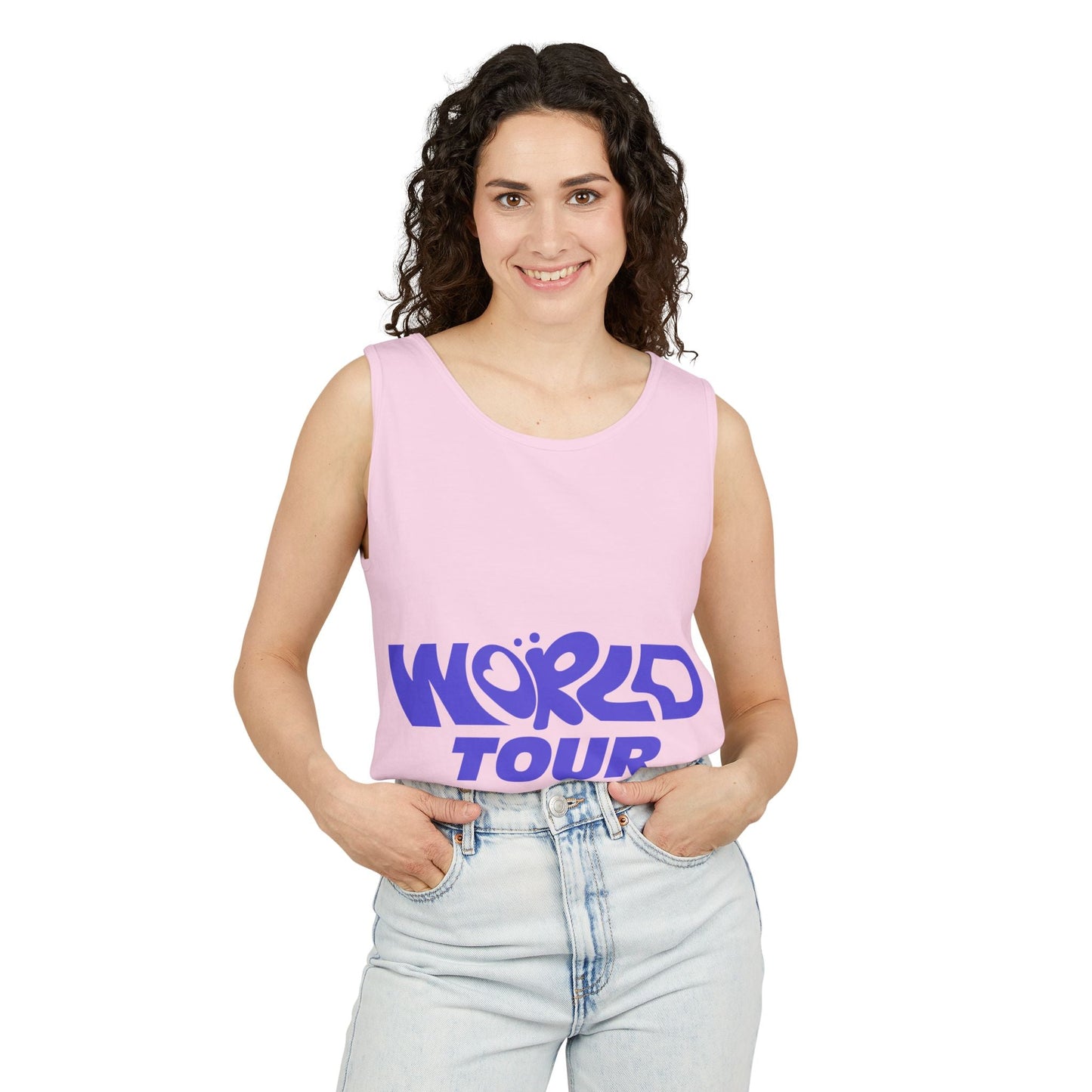 World Tour Bubble Letter-Dyed Tank Top Printify