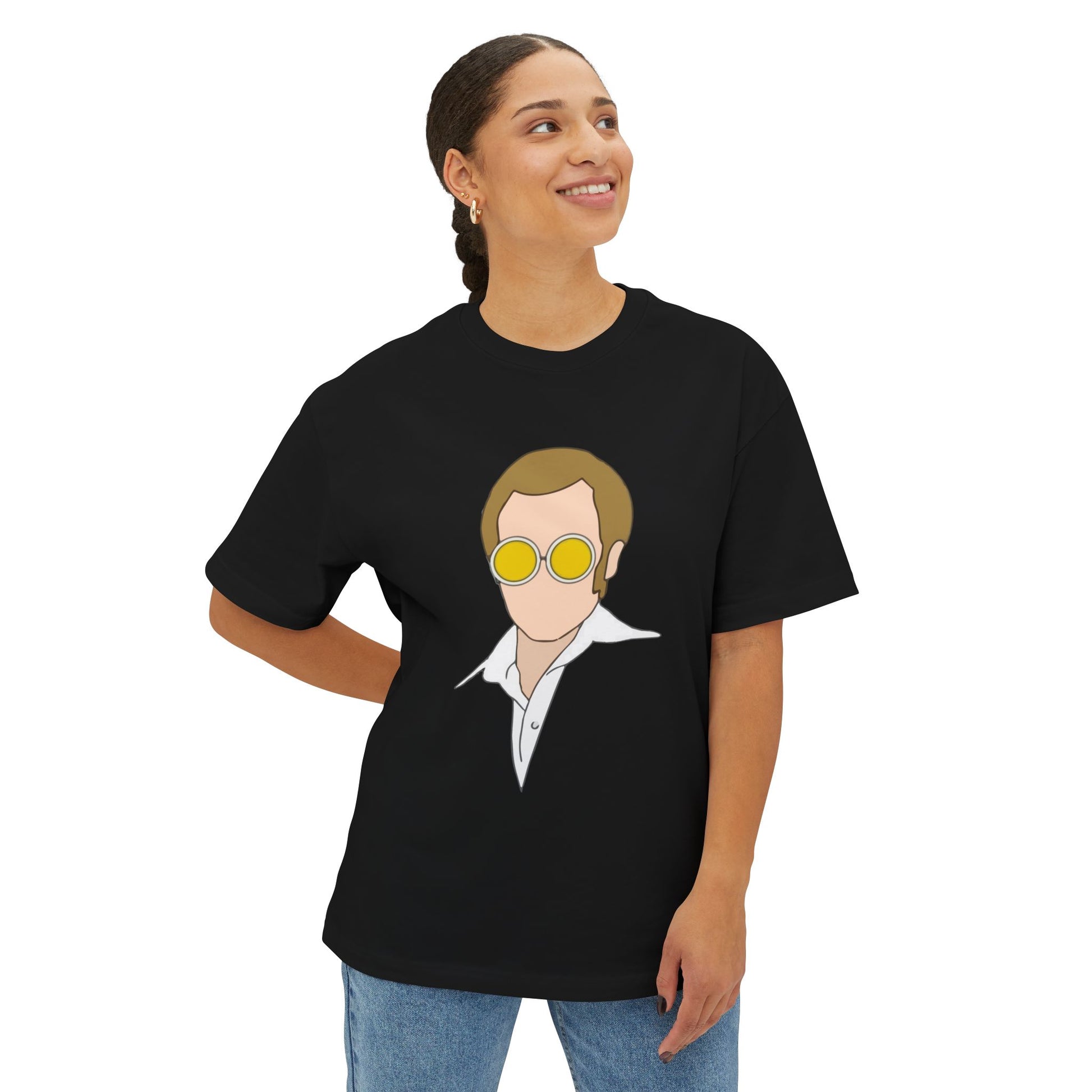 Yellow Glasses Portrait Unisex Oversized Boxy Tee - snazzymerch
