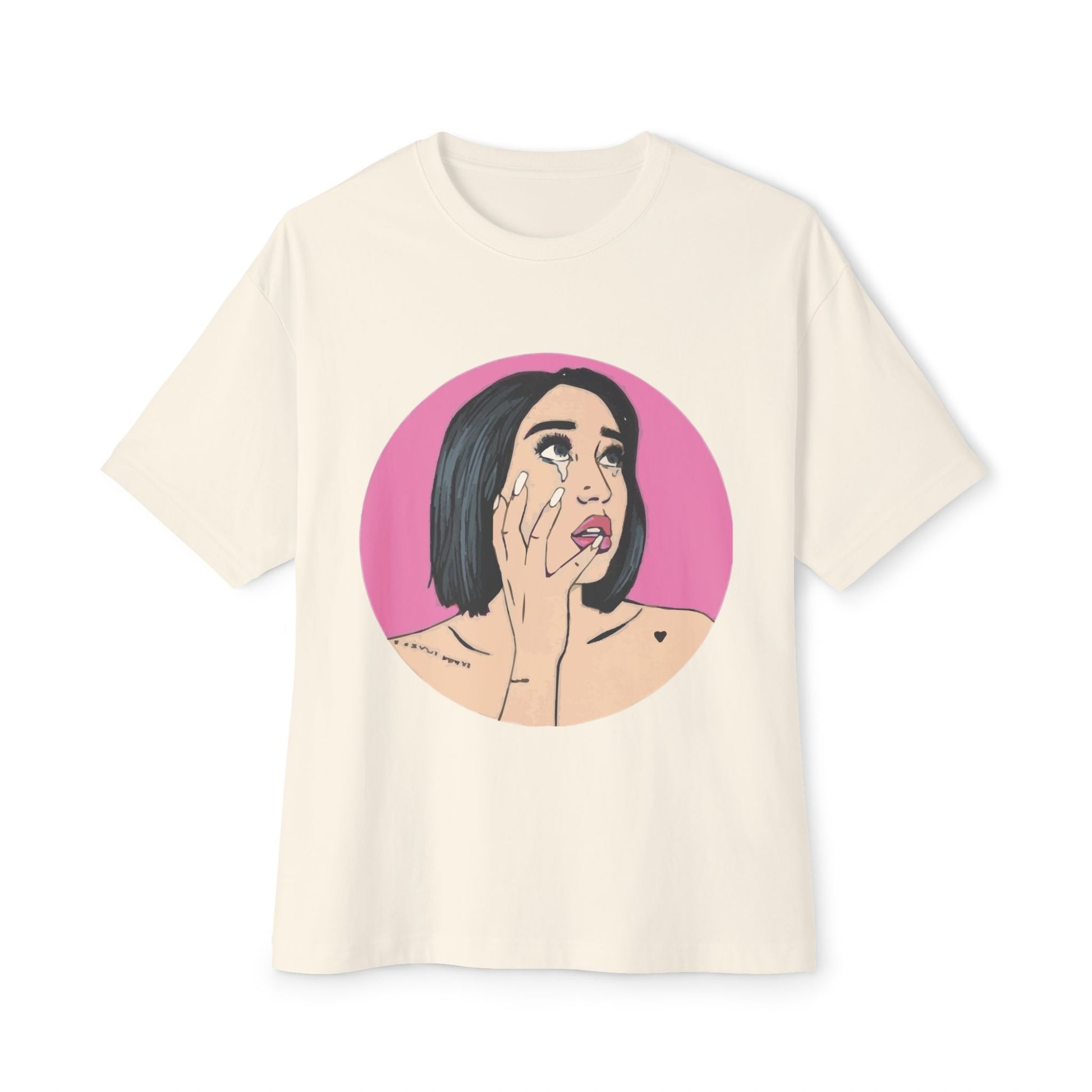 Pop-Art Crying Girl Unisex Oversized Boxy Tee - snazzymerch