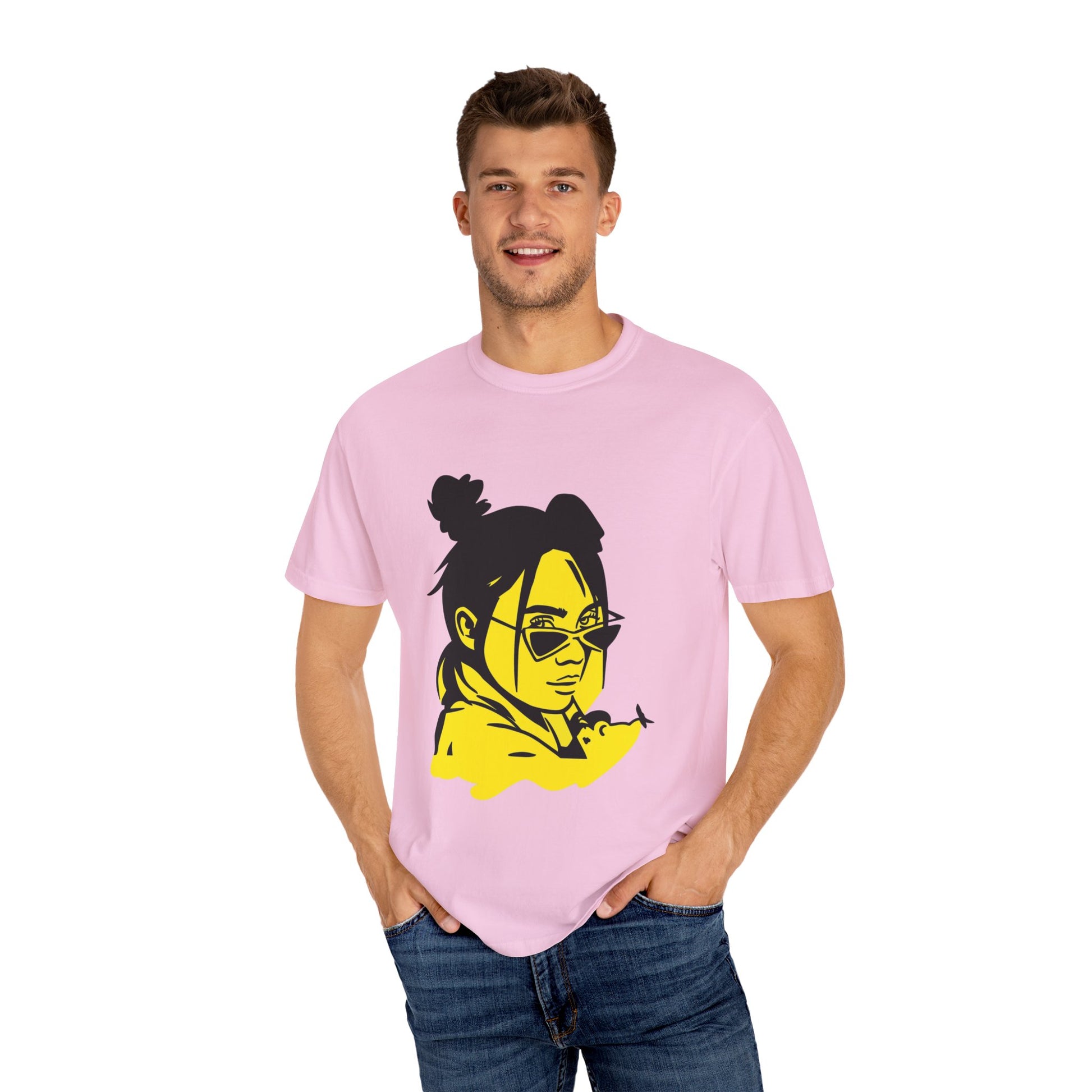 Billie Eilish Inspired Dyed T-shirt – Neon Mood Portrait Edition Printify