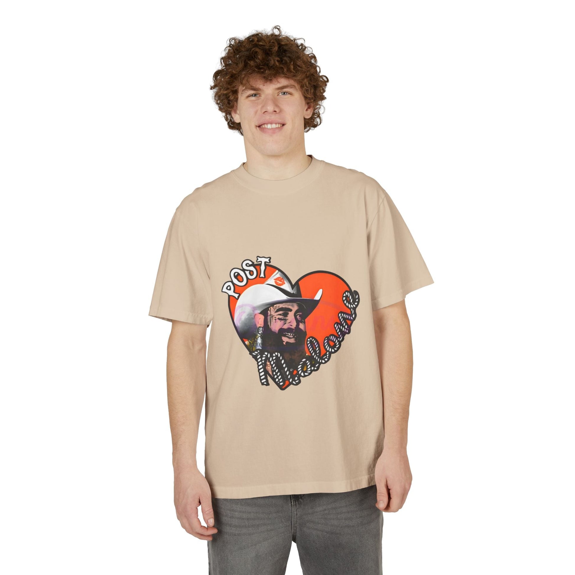 Unisex Garment-Dyed Drop-Shoulder T-Shirt – Post Malone Heart Design Printify