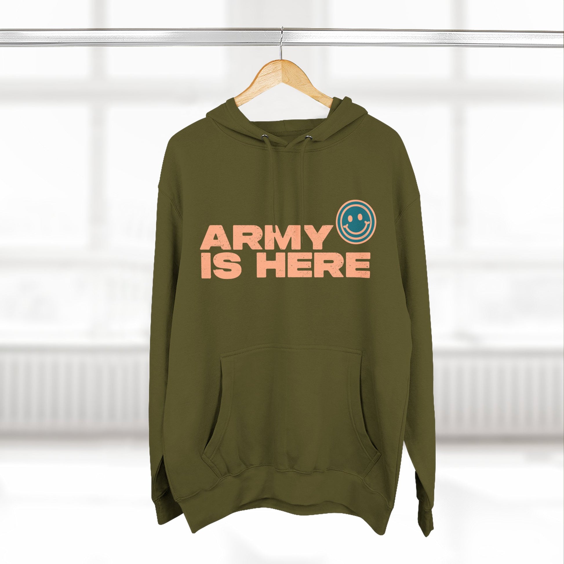 Smiley Army Vibe Three-Panel Fleece Hoodie - snazzymerch