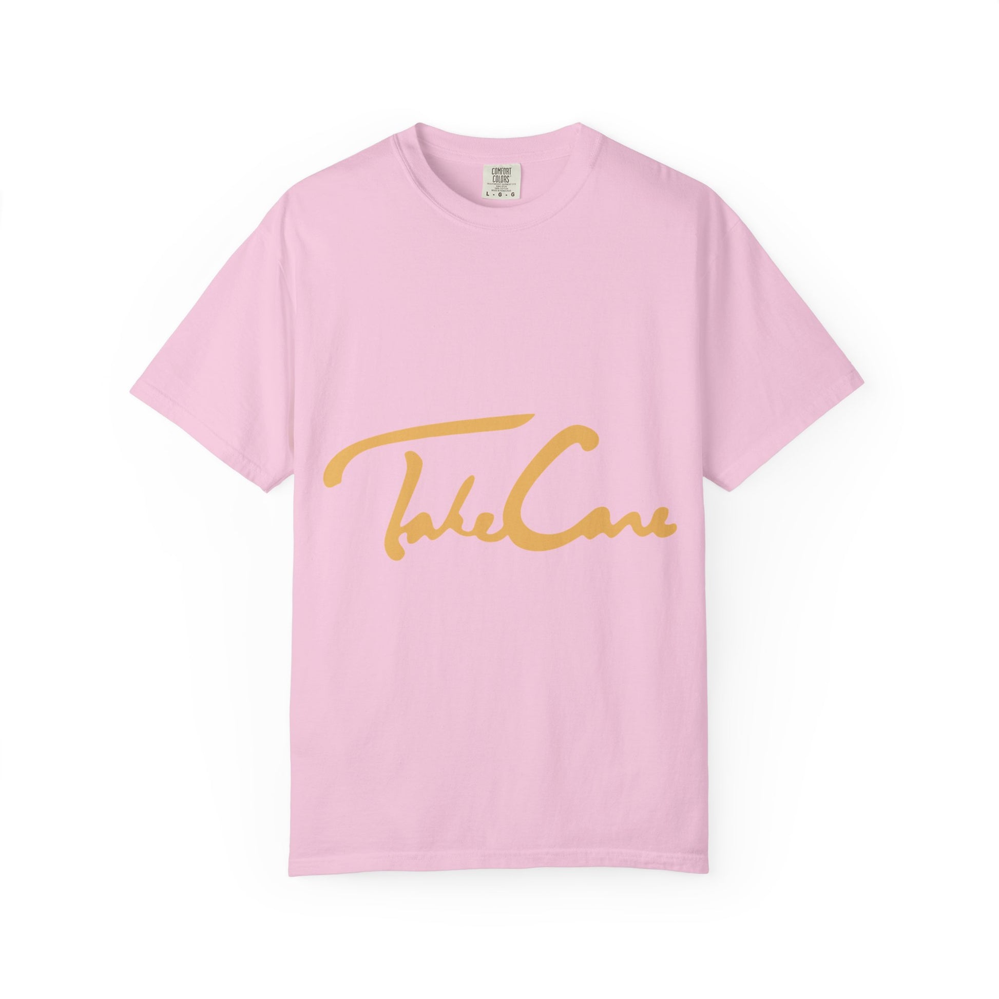 Take Care Gold Script Dyed Tshirt Printify
