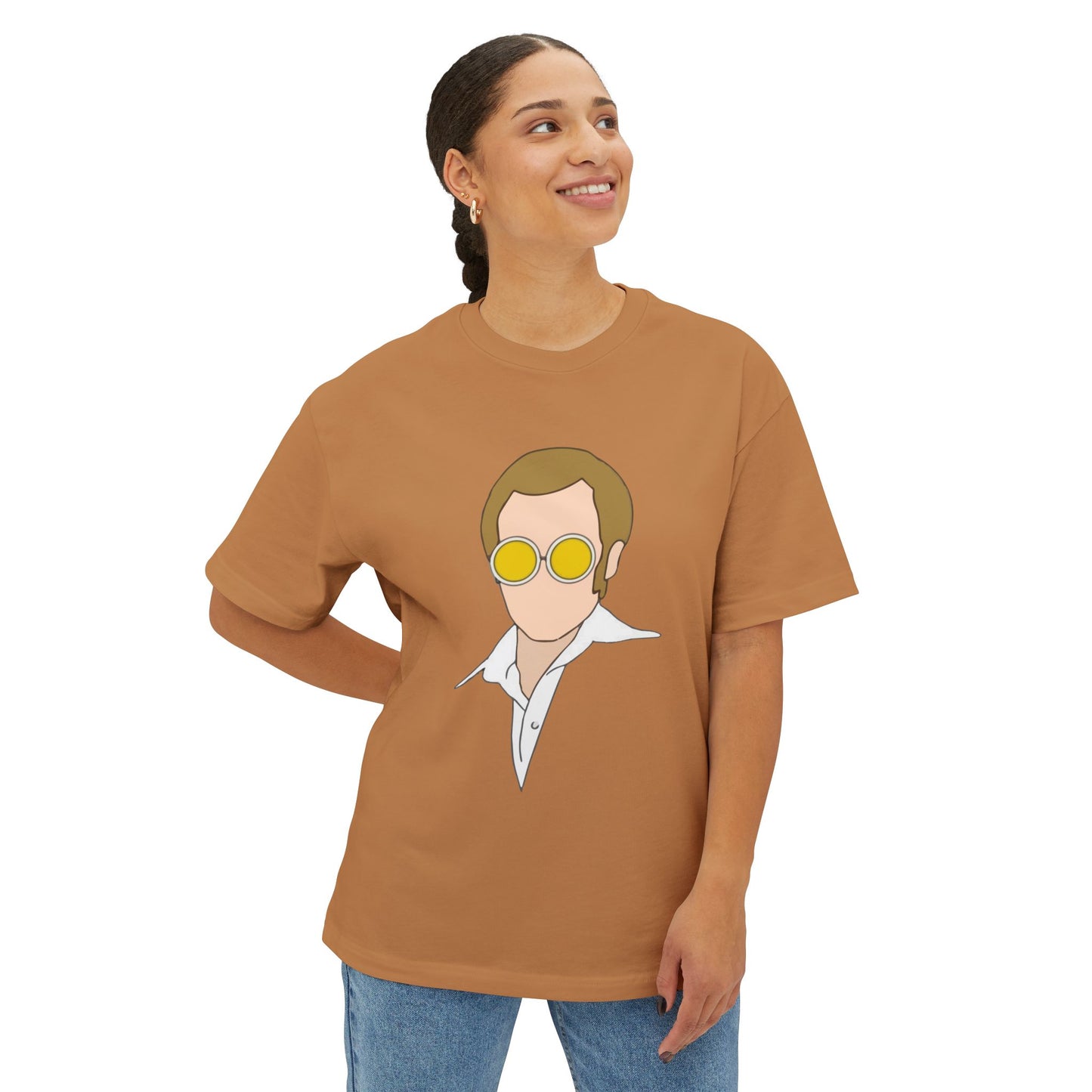 Yellow Glasses Portrait Unisex Oversized Boxy Tee - snazzymerch