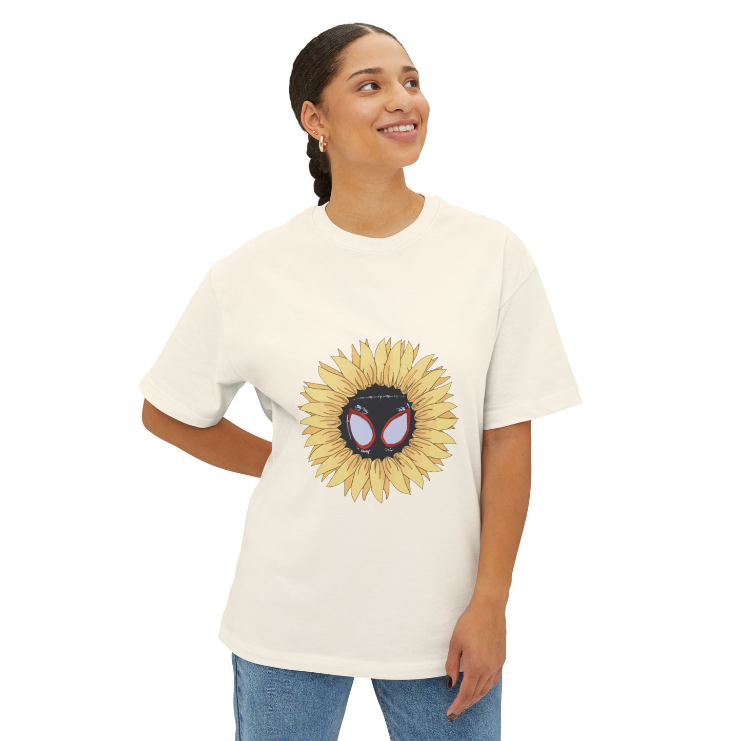 Sunflower Mask Illustration Unisex Oversized Boxy Tee Printify