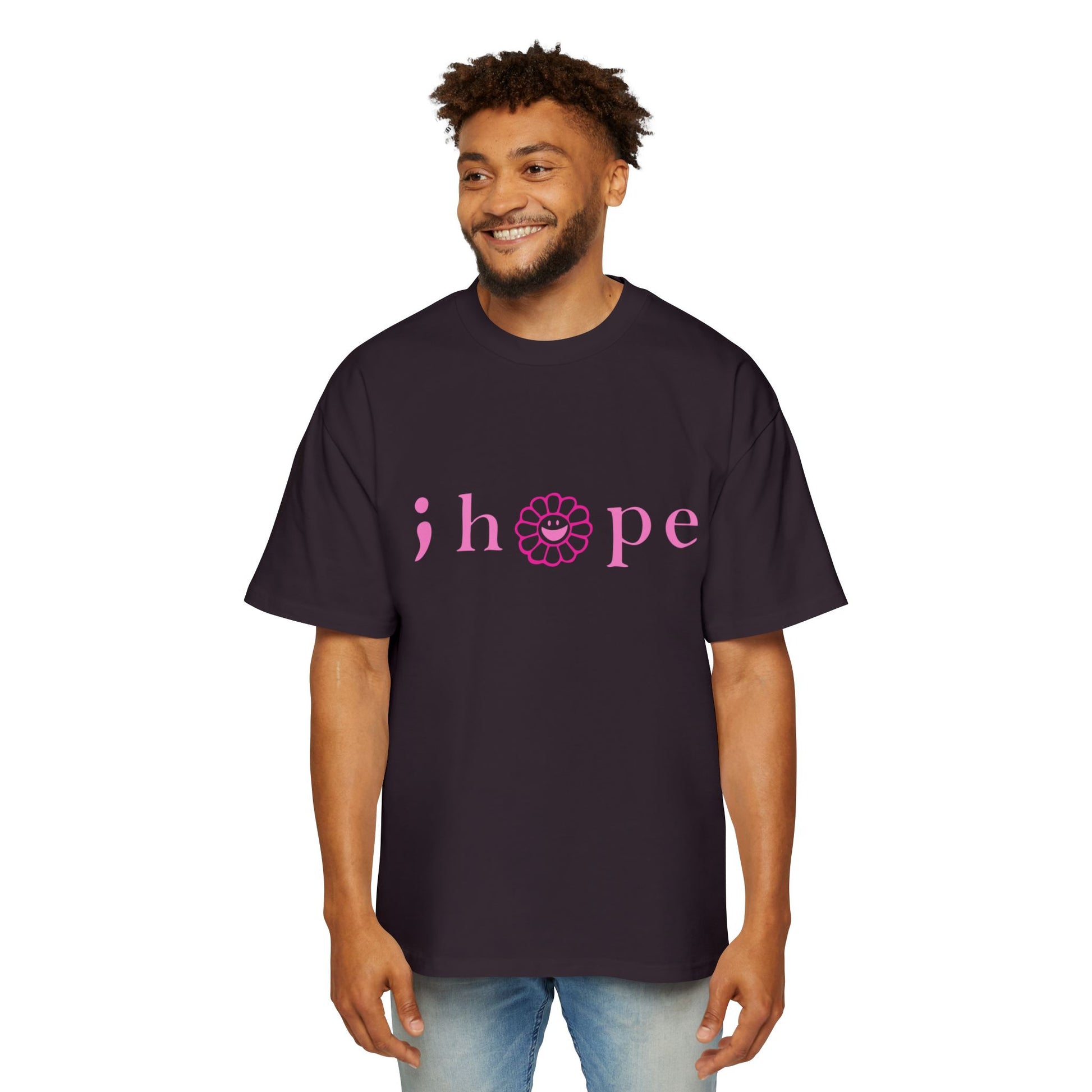 Pink Hope Smile Men's Heavy Oversized Tee - snazzymerch